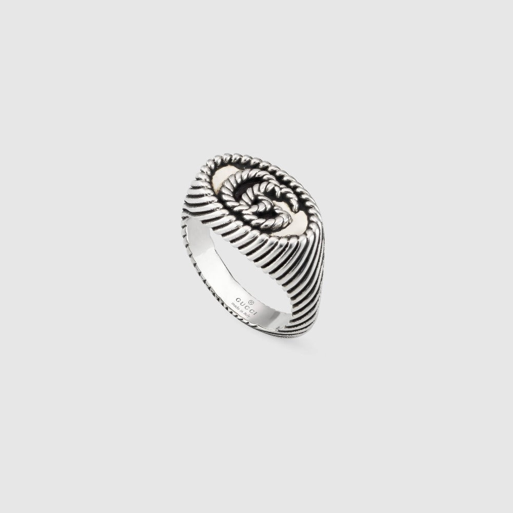 Gucci Aged Silver 9mm Chevalier GG Marmont Ring