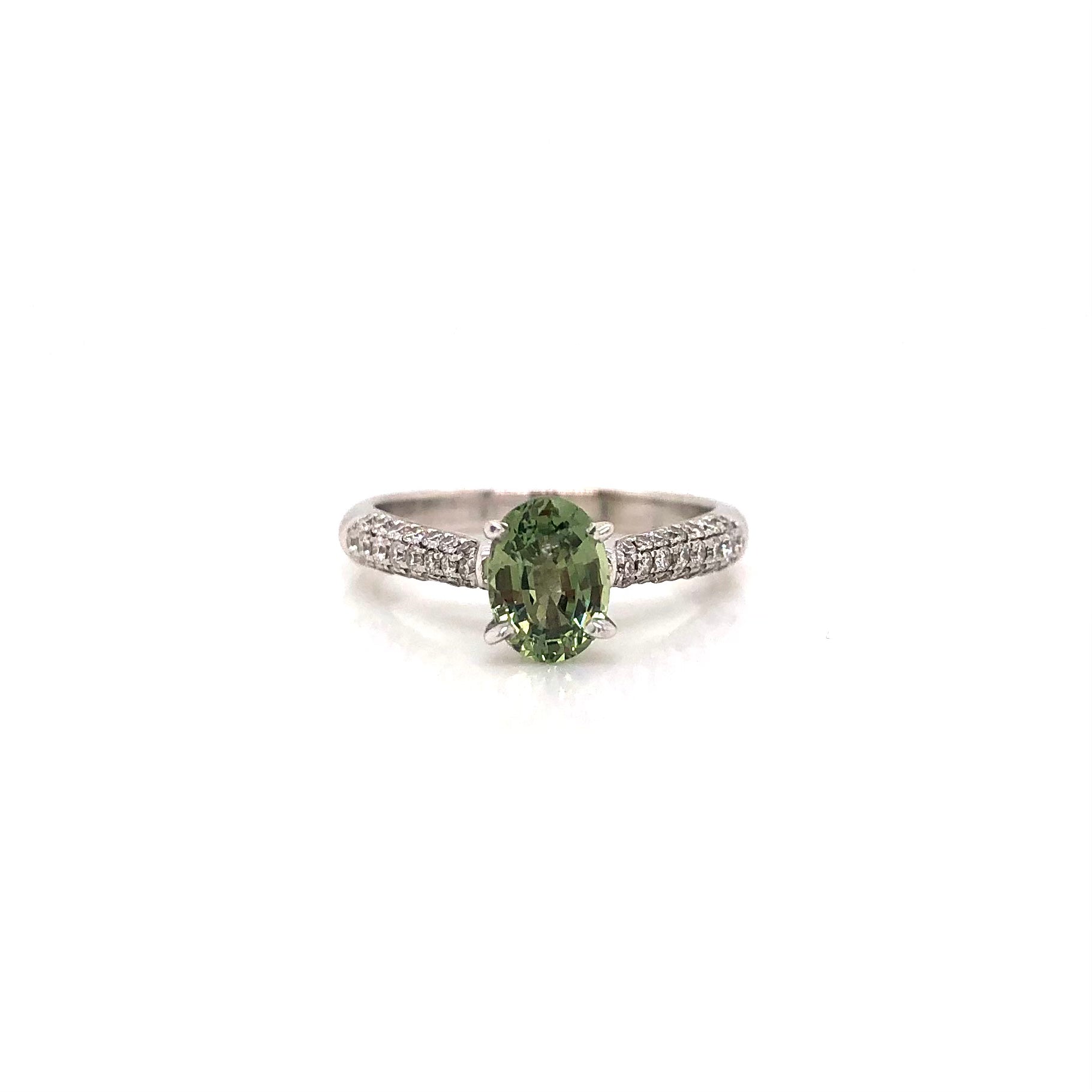 14K White Gold Green Sapphire and Diamond Ring