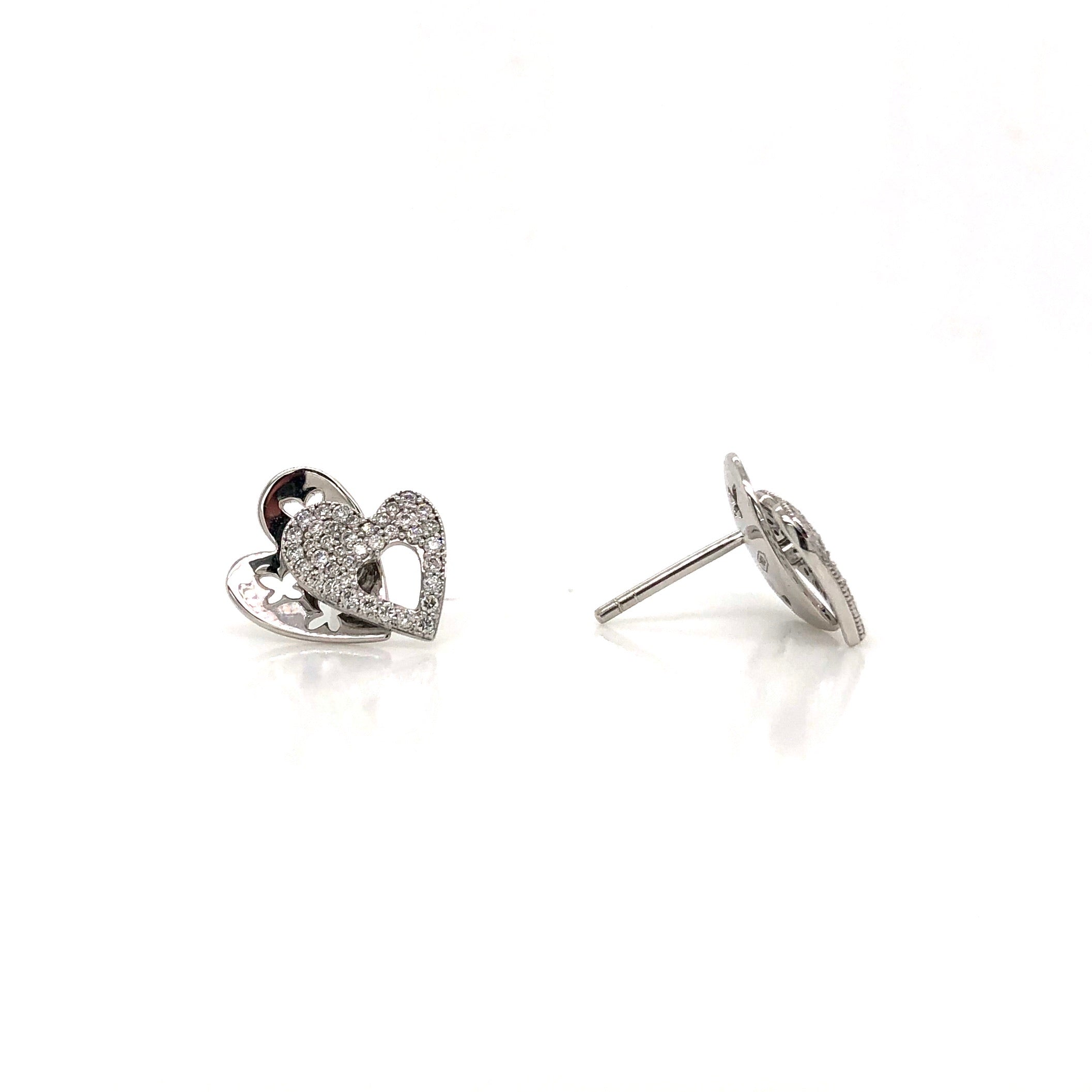 18K White Gold Heart Diamond Earrings