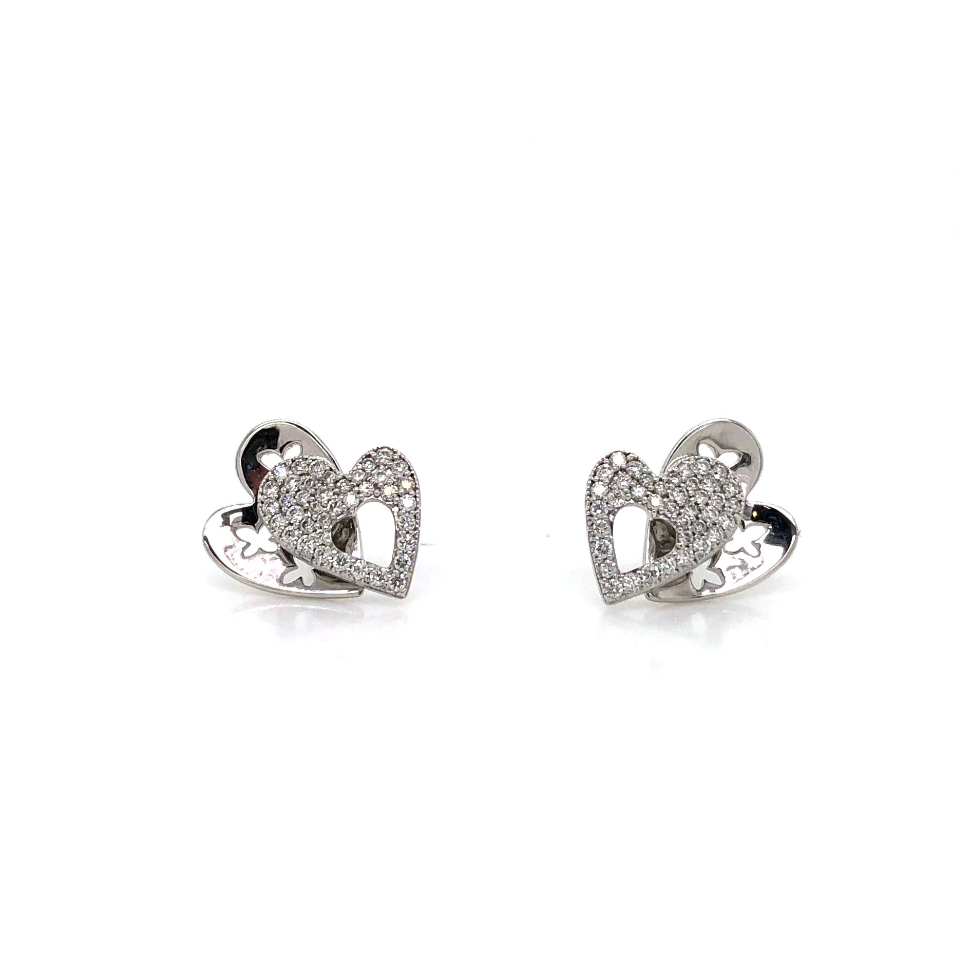 18K White Gold Heart Diamond Earrings