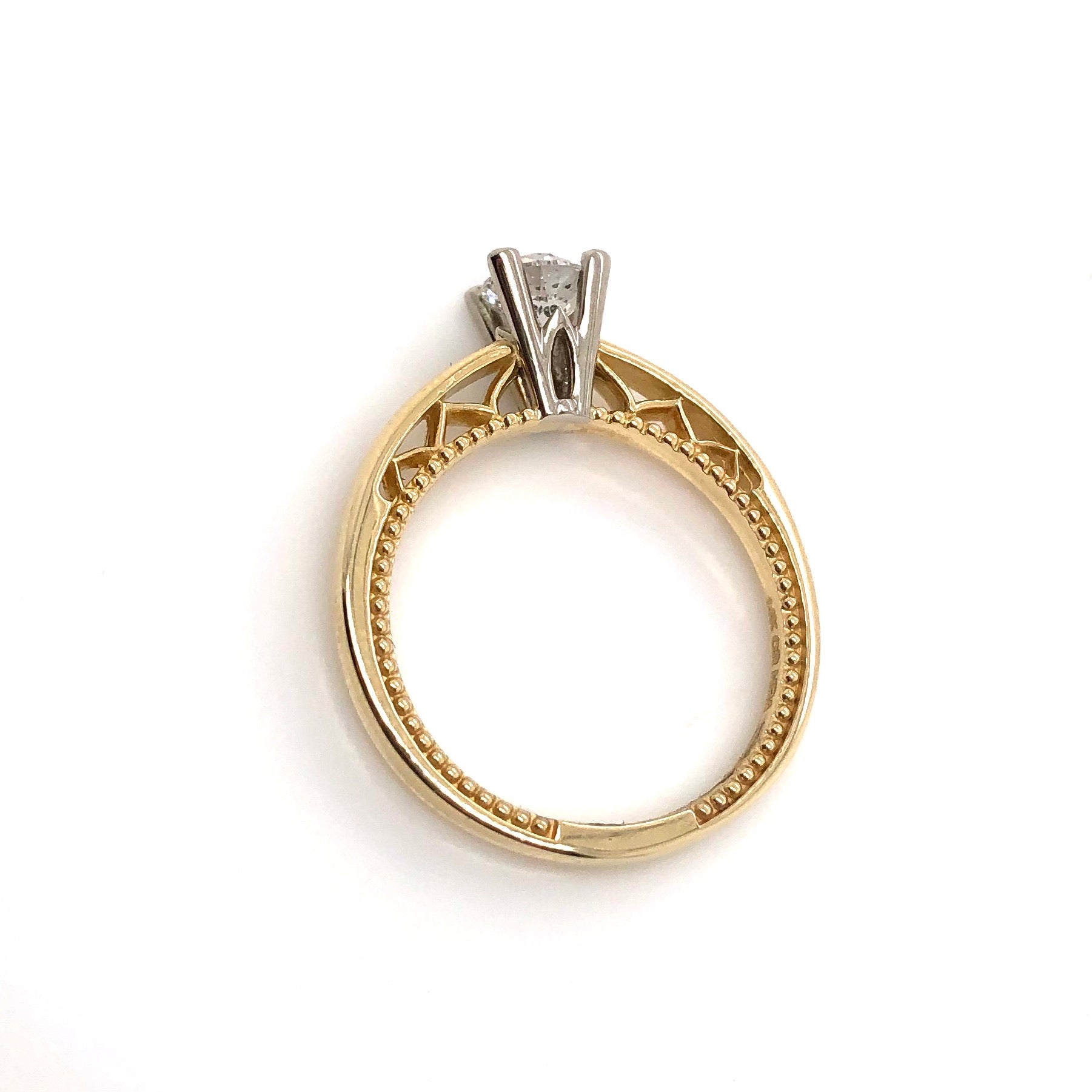 14K Yellow Gold Solitaire Diamond Engagement Ring With Filigree Detailing