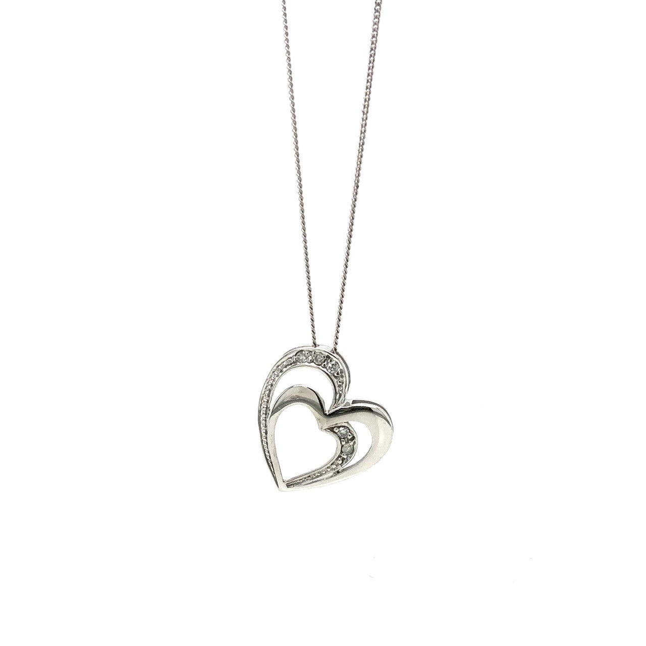 10K White Gold Heart Necklace with Diamonds