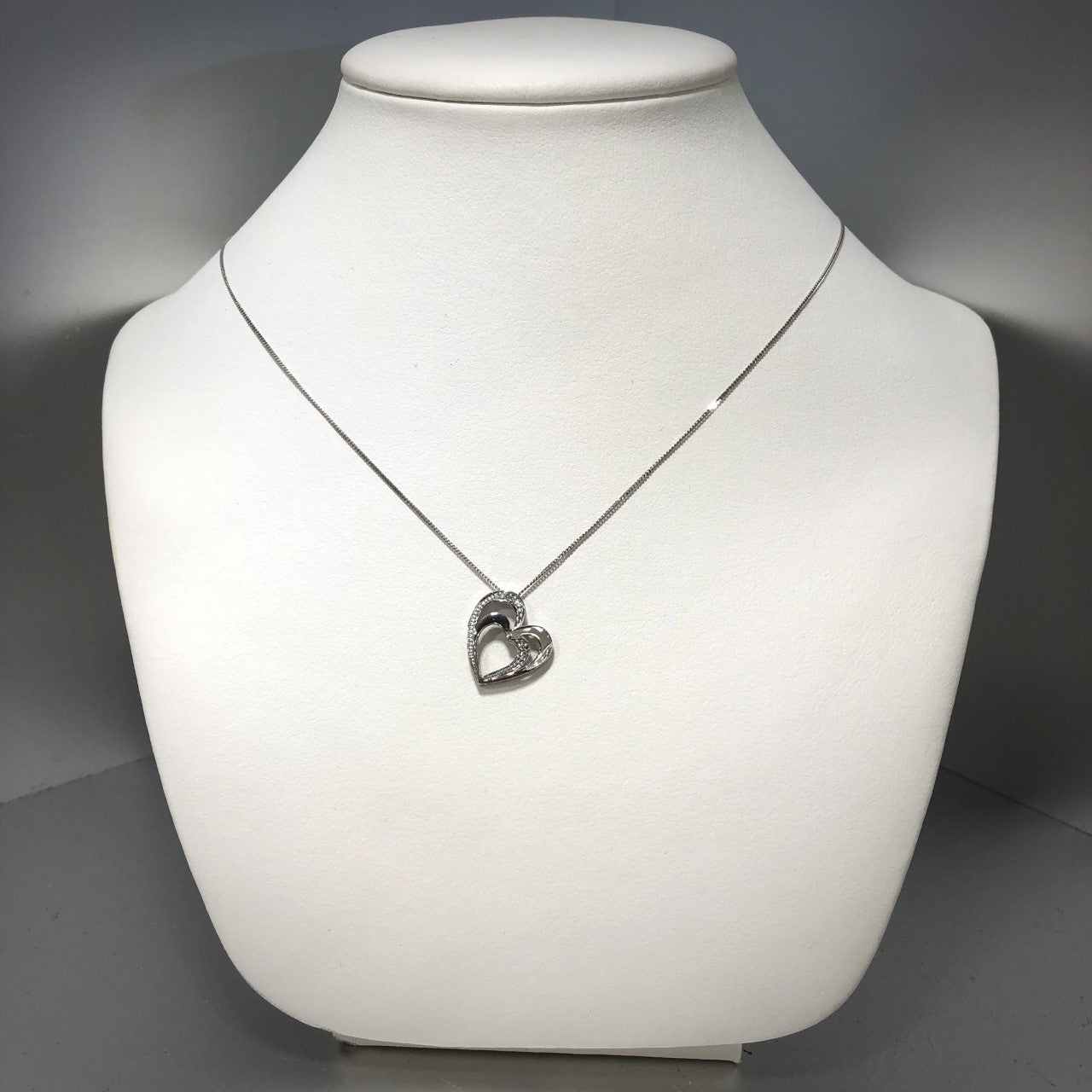 10K White Gold Heart Necklace with Diamonds