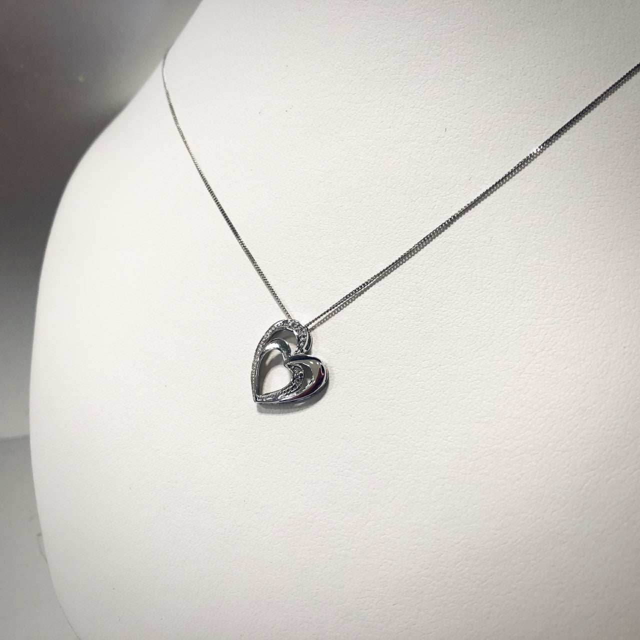 10K White Gold Heart Necklace with Diamonds